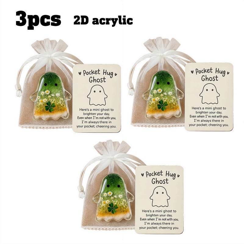 Pocket Hug Ghost, Pockets Hug Ghosts with Encouragement Card Cute Mini Charm,Mini Inspirational Statue with Encouragement Card Small Decorative Keepsake (3pcs Style 2) - Image 1